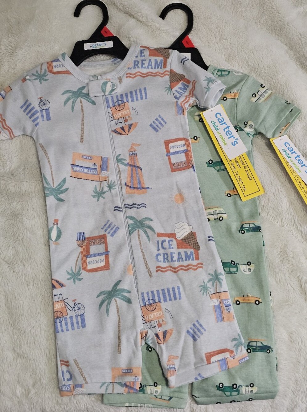 2 Carters Zip Shorts Onesies